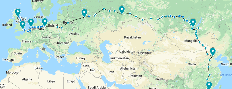 Edinburgh to Hong Kong train route